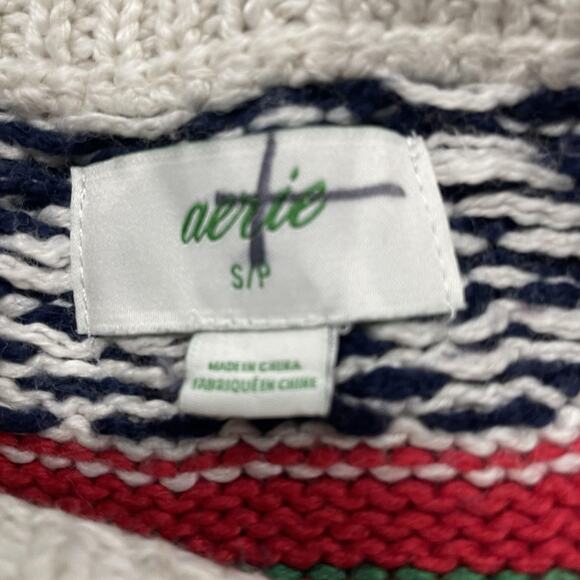 Aerie Sweater Womens Small White Navy Fair Isle Snowflake Crewneck Pullover - Picture 3 of 4